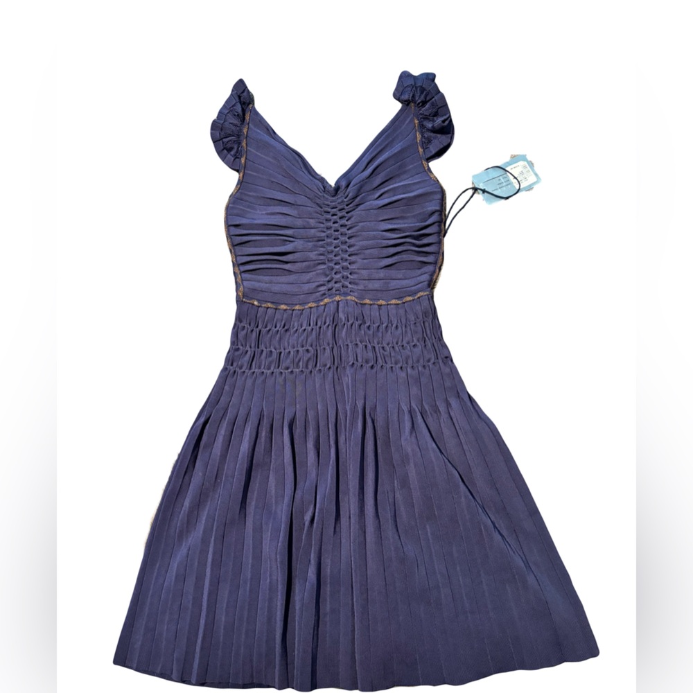 Saks Fifth Avenue Quito Gracie Indigo Synched Waist Midi Dress Size Medium Vneck